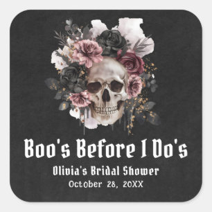 Halloween Skull Boo's Before I Do's Bridal Shower Square Sticker