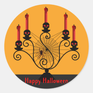 Halloween Skull Candelabra and Spider Classic Round Sticker