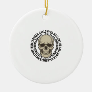 Halloween Skull Circle Vintage Engraving Design_1 Ceramic Ornament