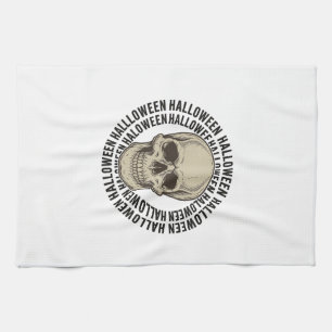 Halloween Skull Circle Vintage Engraving Design_1 Kitchen Towel