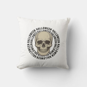Halloween Skull Circle Vintage Engraving Design_1 Throw Pillow