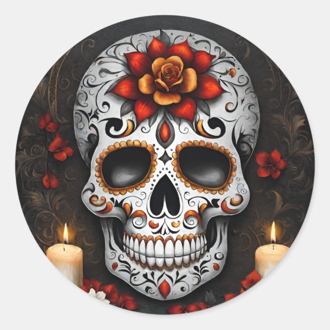 Halloween Skull Classic Round Sticker (Front)