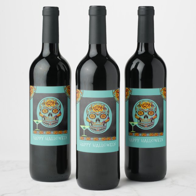 Halloween Skull Cocktail Party  Wine Label (Bottles)