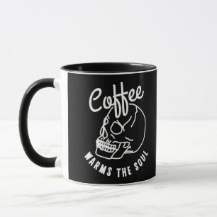 halloween skull Coffee warms the soul white Mug