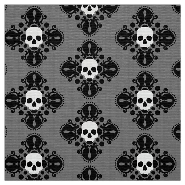 Halloween skull damask pattern fabric (Swatch)
