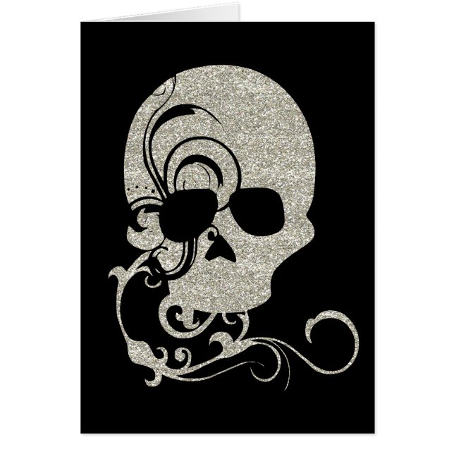 Halloween Skull Glitter Texture Greeting Card (Front)
