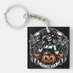 Halloween Skull Gothic Girl Helloween Witch Keychain
