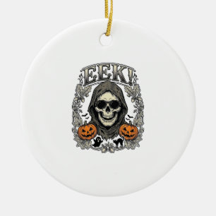 Halloween Skull Graphic Vintage Engraving Shirt Ar Ceramic Ornament