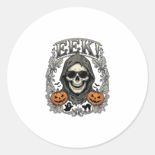 Halloween Skull Graphic Vintage Engraving Shirt Ar Classic Round Sticker