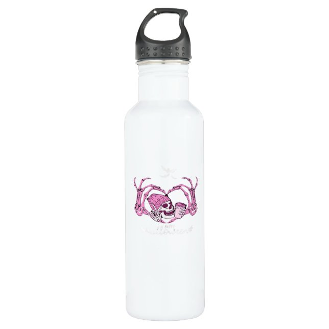 Halloween Skull Heart Hands Skeleton Beanie Design 710 Ml Water Bottle (Front)