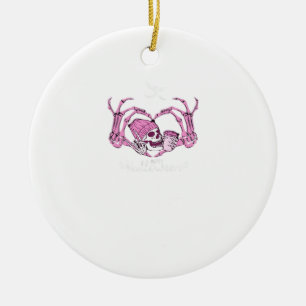 Halloween Skull Heart Hands Skeleton Beanie Design Ceramic Ornament