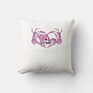Halloween Skull Heart Hands Skeleton Beanie Design Throw Pillow