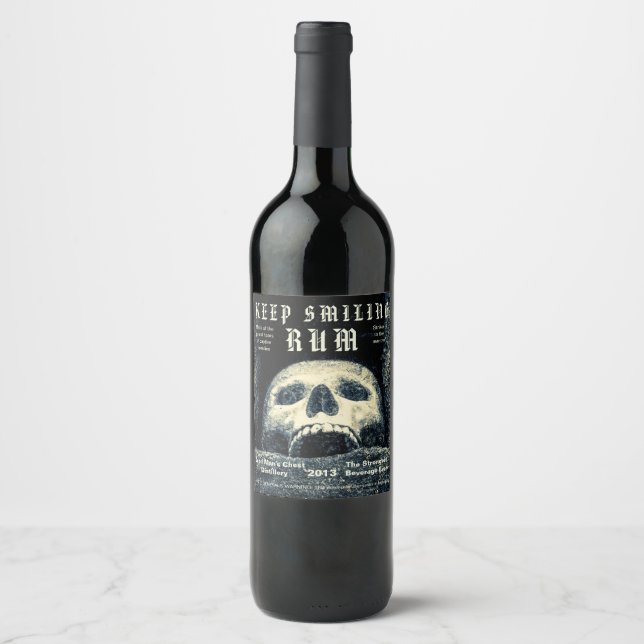 Halloween Skull Keep Smiling Rum Wine Label (Front)