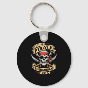 Halloween skull let the pirate shenanigans begin keychain