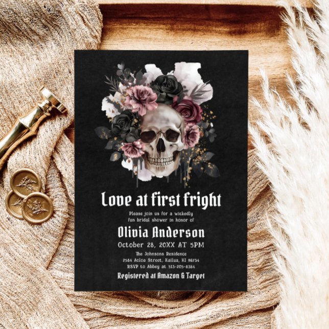 Halloween Skull Love At First Fright Bridal Shower Invitation (Creator Uploaded)