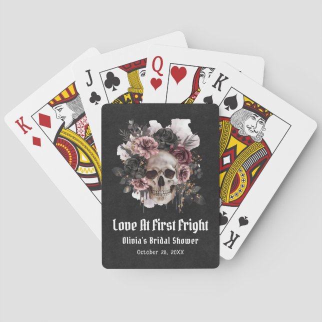 Halloween Skull Love At First Fright Bridal Shower Playing Cards (Back)