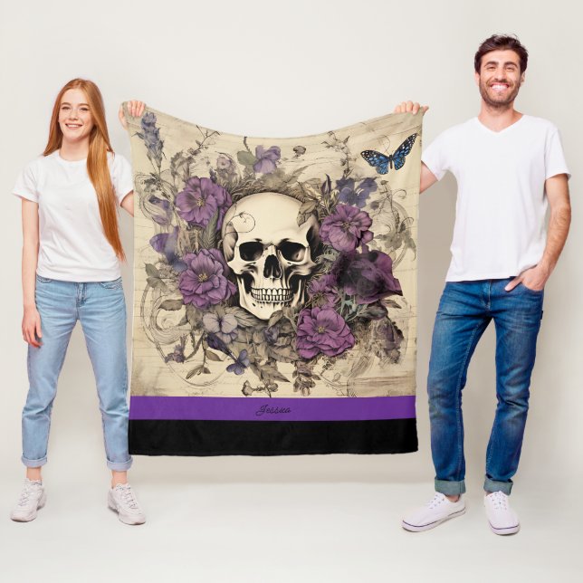 Halloween Skull Name  Fleece Blanket (In Situ)
