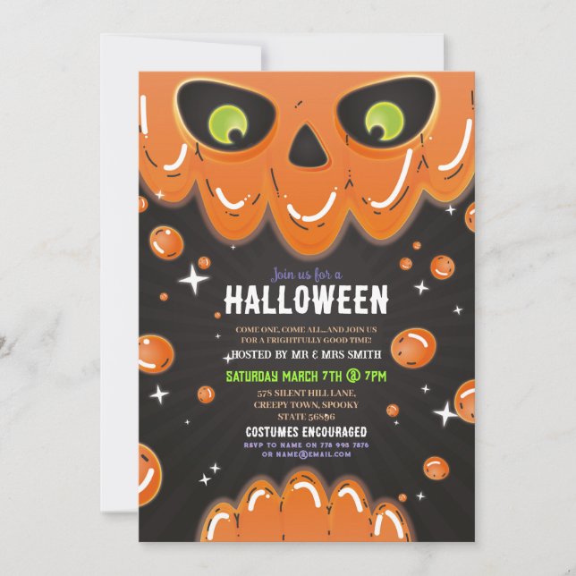 Halloween Skull Party Neon Black Gothic Eyes Invitation (Front)