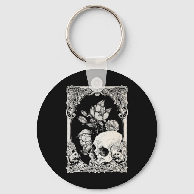 Halloween Skull Pastel Goth Flower Gothic Floral C Keychain (Front)