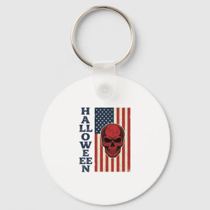 Halloween Skull Patriotic Vintage Scary Flag_1 Keychain
