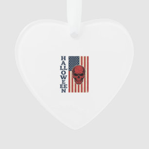 Halloween Skull Patriotic Vintage Scary Flag_1 Ornament