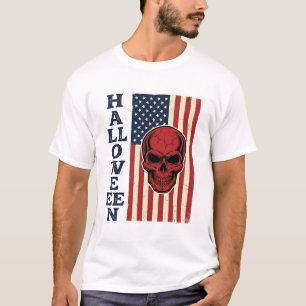 Halloween Skull Patriotic Vintage Scary Flag_1 T-Shirt
