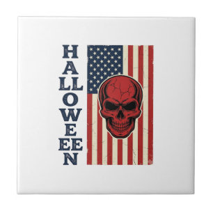 Halloween Skull Patriotic Vintage Scary Flag_1 Tile