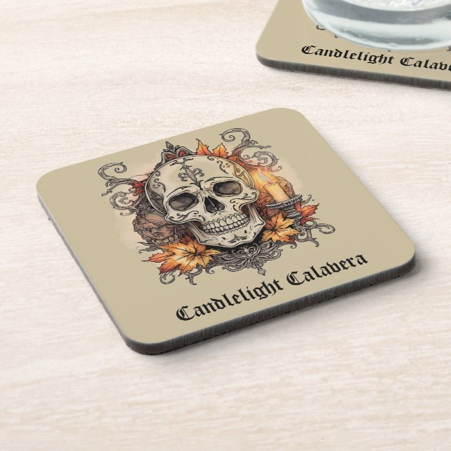 Halloween,Skull Pattern, Candlelight Calavera, Coaster (Left Side)
