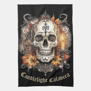 Halloween,Skull Pattern, Candlelight Calavera, Kitchen Towel