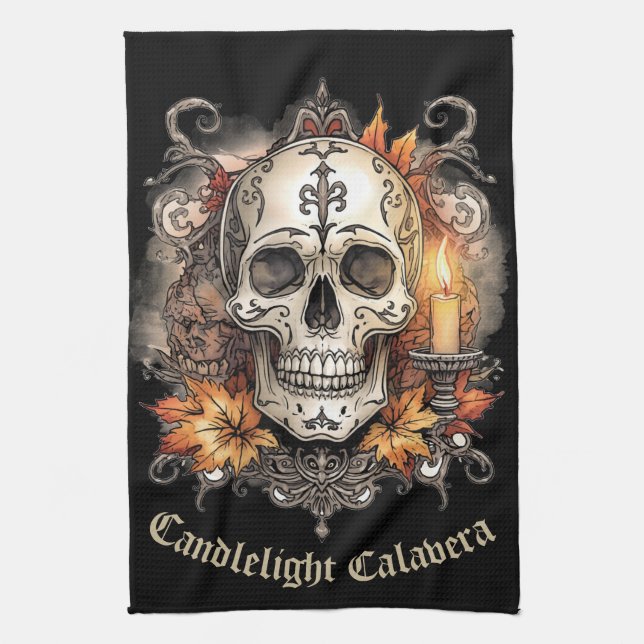 Halloween,Skull Pattern, Candlelight Calavera, Kitchen Towel (Vertical)