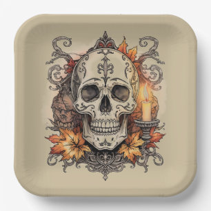 Halloween,Skull Pattern, Candlelight Calavera, Paper Plate