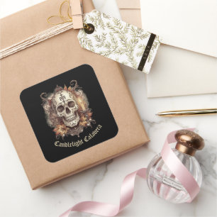 Halloween,Skull Pattern, Candlelight Calavera, Square Sticker