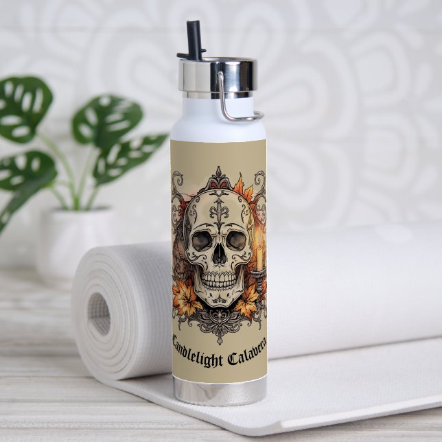 Halloween,Skull Pattern, Candlelight Calavera,  Water Bottle (Yoga (Rotated))