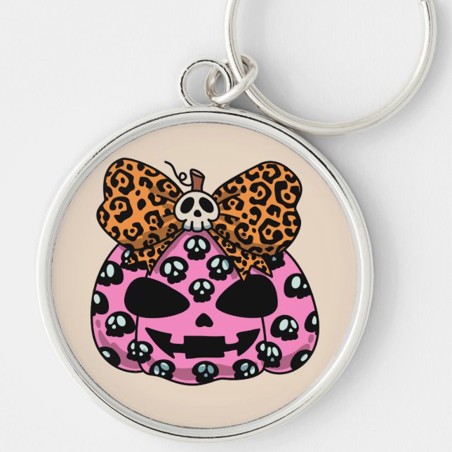 Halloween, Skull Pattern Face Pumpkin Keychain (Front)