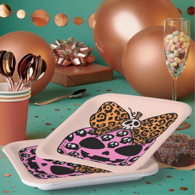 Halloween,Skull Pattern ,Face Pumpkin, Modern  Paper Plate (Multi)