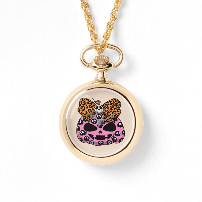 Halloween, Skull Pattern Face Pumpkin Watch (Front)