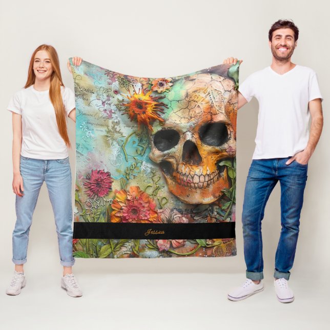 Halloween Skull Personalized  Name  Fleece Blanket (In Situ)