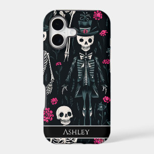 Halloween Skull Pink Roses Top Hat Personalized
