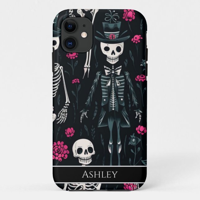 Halloween Skull Pink Roses Top Hat Personalized  Case-Mate iPhone Case (Back)