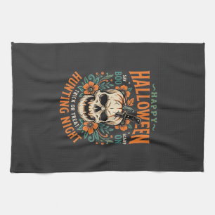 Halloween Skull Pumpkin Hunting Night Design_1 Kitchen Towel
