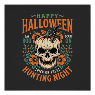 Halloween Skull Pumpkin Hunting Night Design_1 Poster