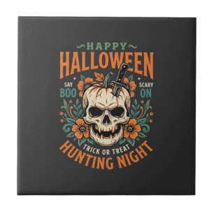 Halloween Skull Pumpkin Hunting Night Design_1 Tile