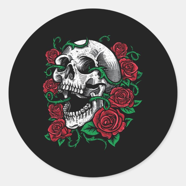 Halloween Skull Rose Skeleton Gift Idea  Classic Round Sticker (Front)