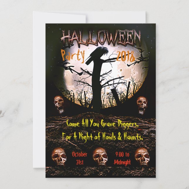 Halloween Skull Screaming Moon Party Invitation (Front)