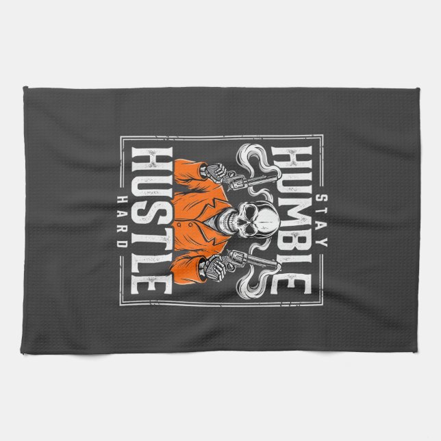 Halloween Skull Stay Humble Hustle Hard Kitchen Towel (Horizontal)