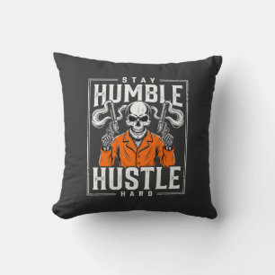 Halloween Skull Stay Humble Hustle Hard Throw Pillow