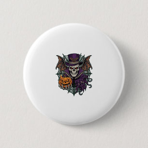 Halloween Skull Top Hat Bat Wings Pumpkin Spider W 2 Inch Round Button