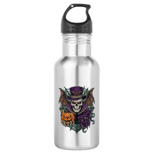 Halloween Skull Top Hat Bat Wings Pumpkin Spider W 532 Ml Water Bottle