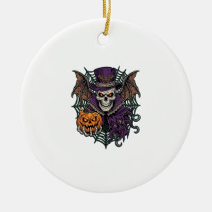 Halloween Skull Top Hat Bat Wings Pumpkin Spider W Ceramic Ornament