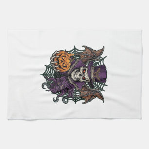Halloween Skull Top Hat Bat Wings Pumpkin Spider W Kitchen Towel